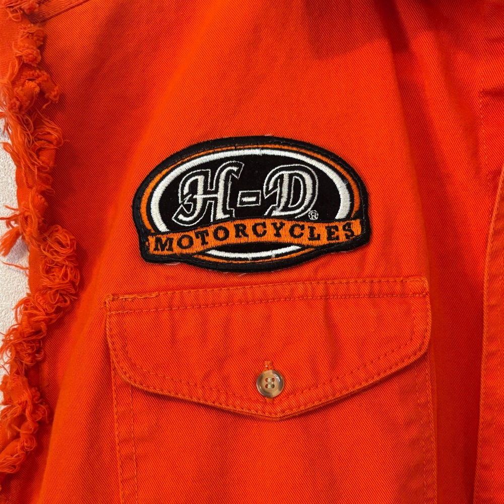 Harley Davidson | Orange Sleeveless Button-Up Shirt with Patch | Size Medium - Picture 2 of 5